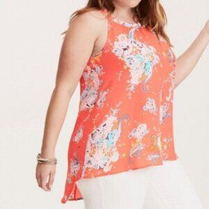 Torrid Floral Print High Neck Georgette Sleeveless Tank Top Size 1X Hi Low Hem